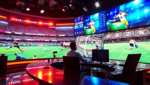 스포츠중계 전문 방송가가 생생한 스포츠 중계 장면을 전달하는 모습입니다.