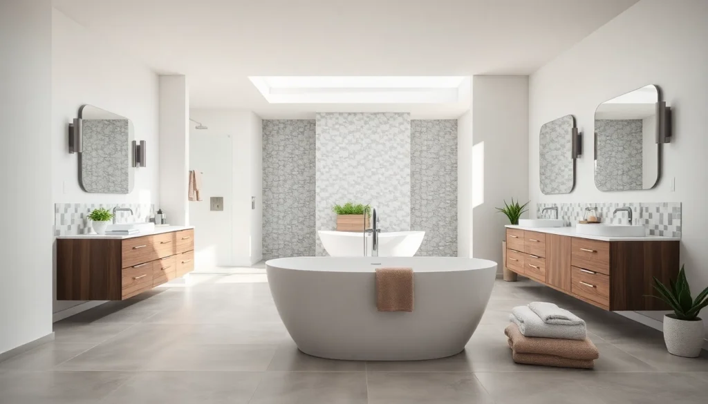 Skilled bathroom builders showcasing a luxurious renovated bathroom with modern features.