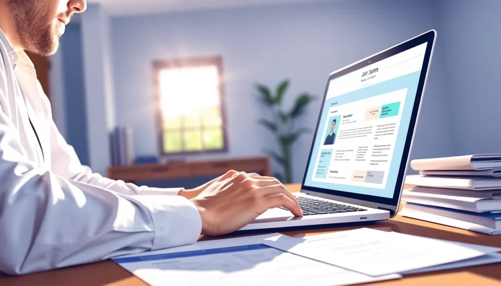 Post a free job post by an employer in a bright, professional office environment.