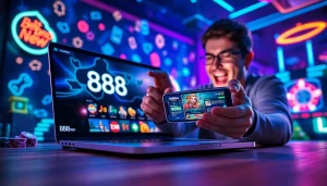 Exciting gaming experience on 888new with vibrant digital interface and players.