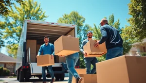 Movers from a Toronto moving company unloading boxes, showcasing teamwork and professionalism.