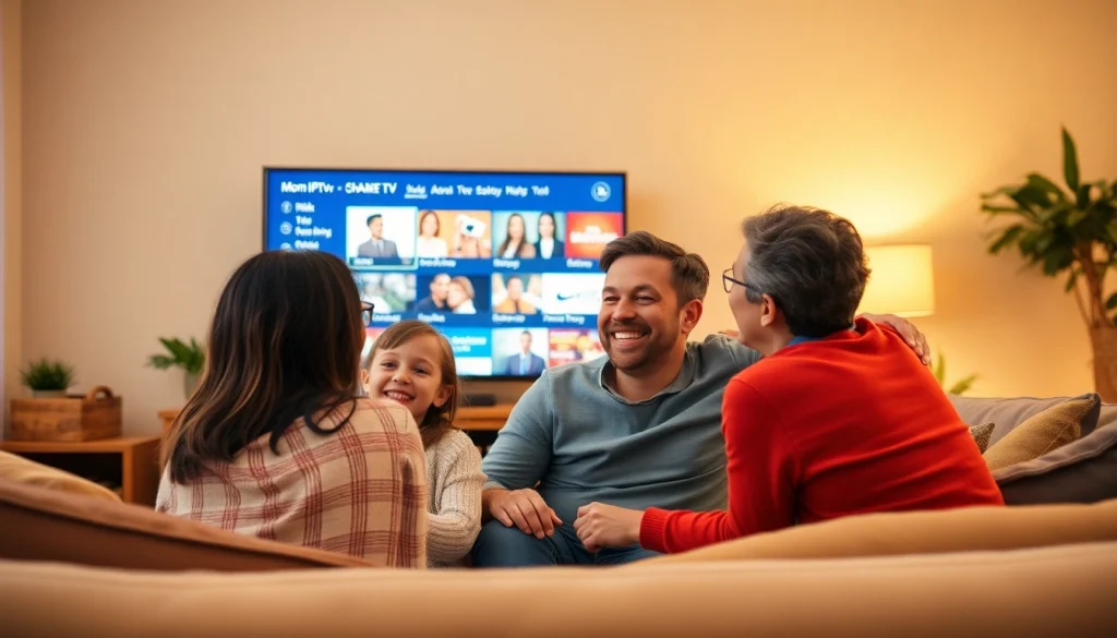 Discover the Mom IPTV service as a family enjoys quality time streaming together.