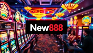 Engaging digital betting scene showcasing New88 logo and lively casino atmosphere.