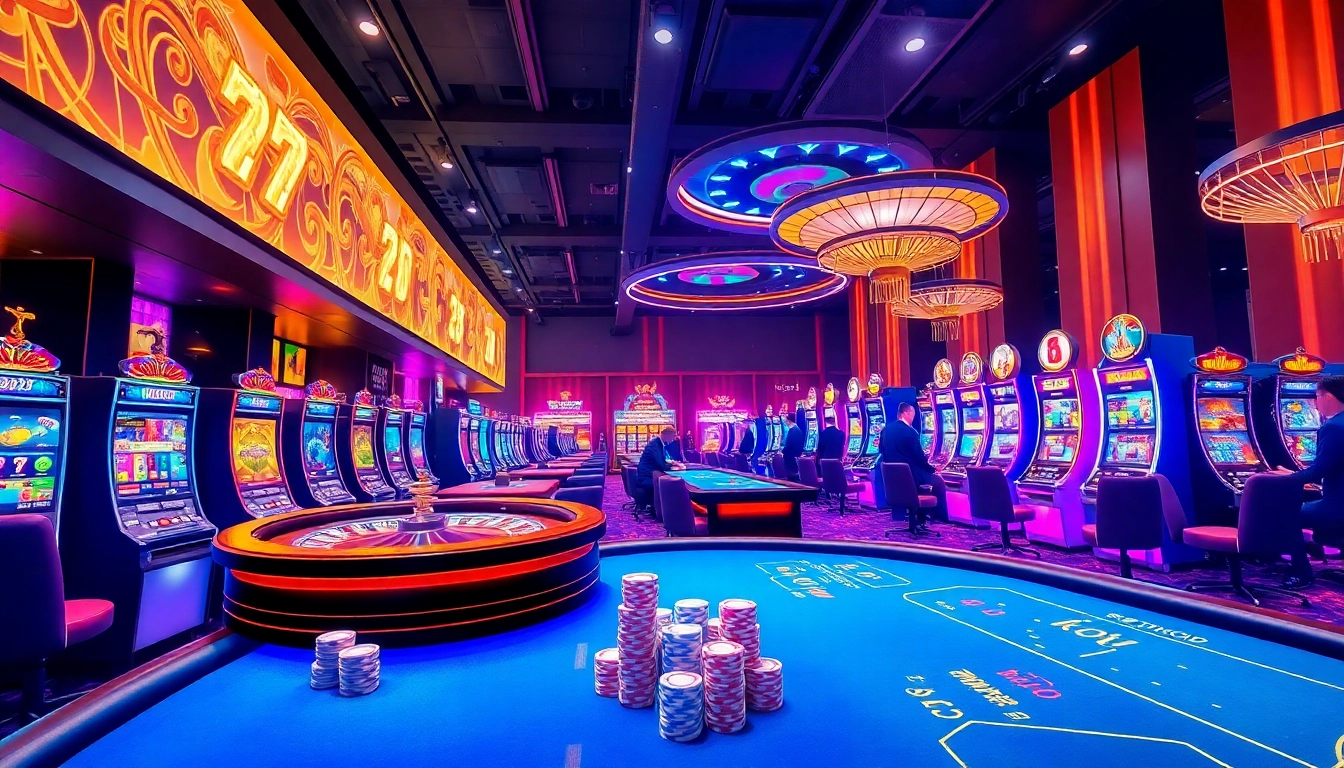 KJC AC 1 showcases a dynamic casino environment, bustling with vibrant gaming tables and slot machines.