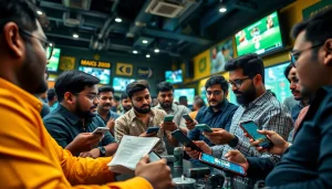 Engaged bettors exploring sports betting in India in a dynamic atmosphere.