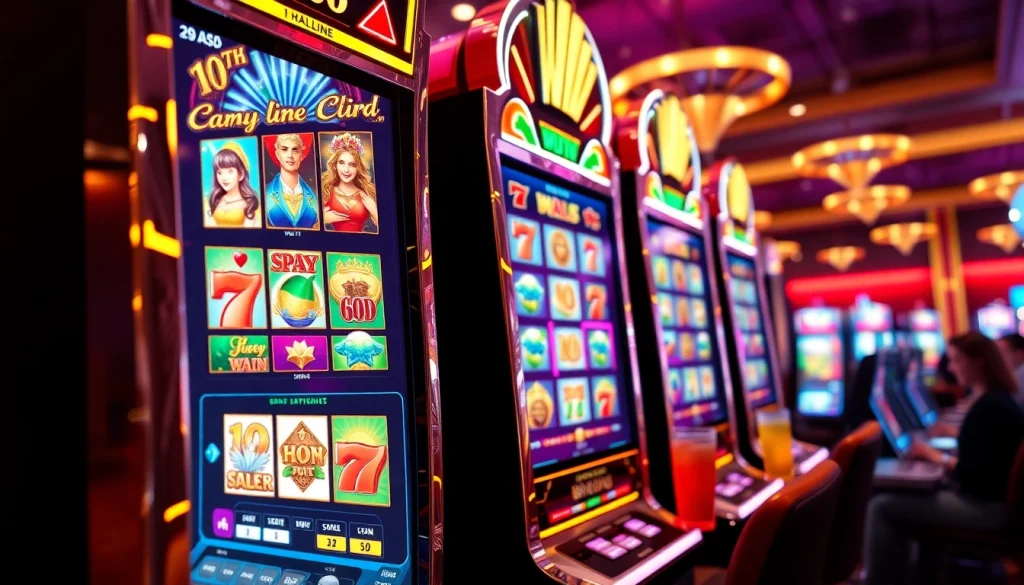 Menggunakan lipat4d slot di mesin slot yang berkilau dengan lampu berwarna-warni.