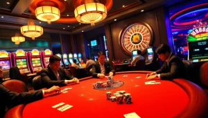 Experience the excitement of MM88 as players strategize at a luxurious casino poker table.