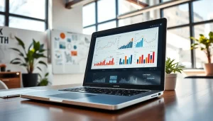 Engaging digital marketing workspace with analytics featuring https://solarxmedia.com prominently displayed.