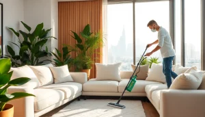 Sofa cleaning Dubai professionals revitalizing a modern living room.