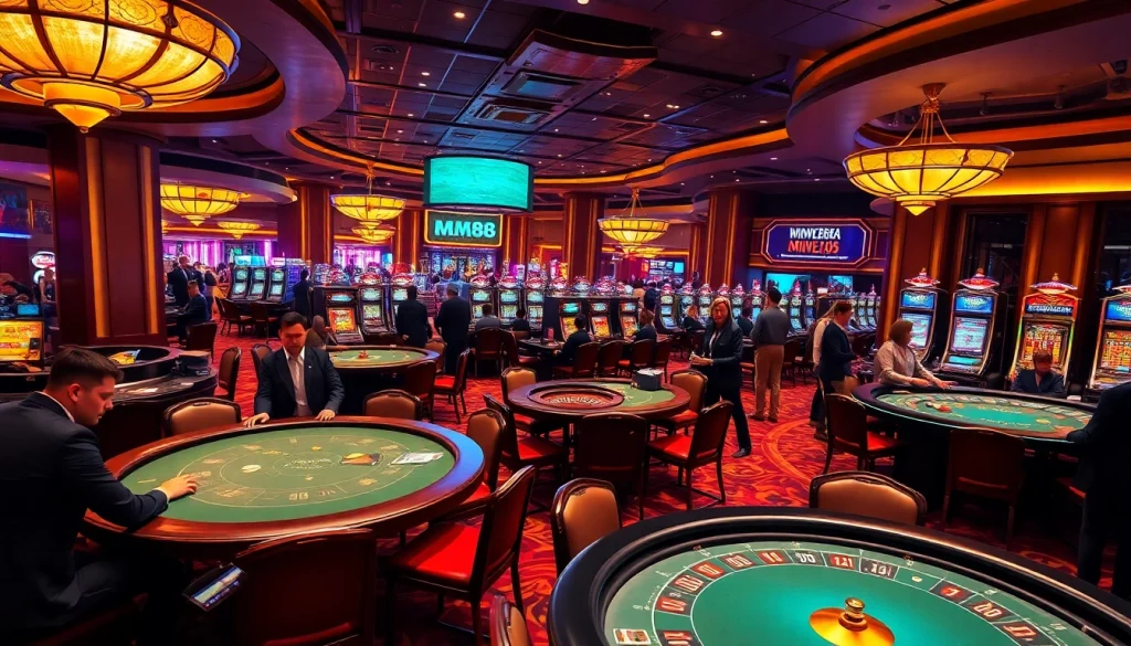 Players enjoying thrilling casino games at MM88's vibrant gaming tables.