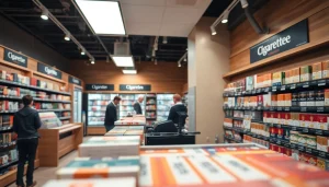 Visit https://bureenok.com for a vibrant cigarette store display showcasing diverse products.