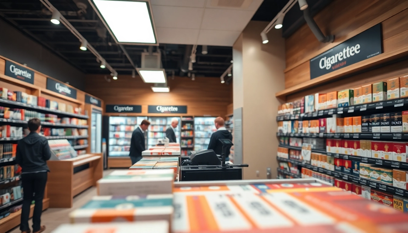 Visit https://bureenok.com for a vibrant cigarette store display showcasing diverse products.