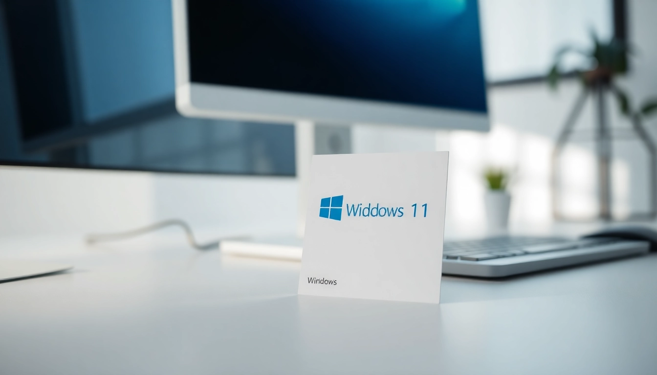 Securely purchase your Windows 11 Key displayed on a modern desk setup