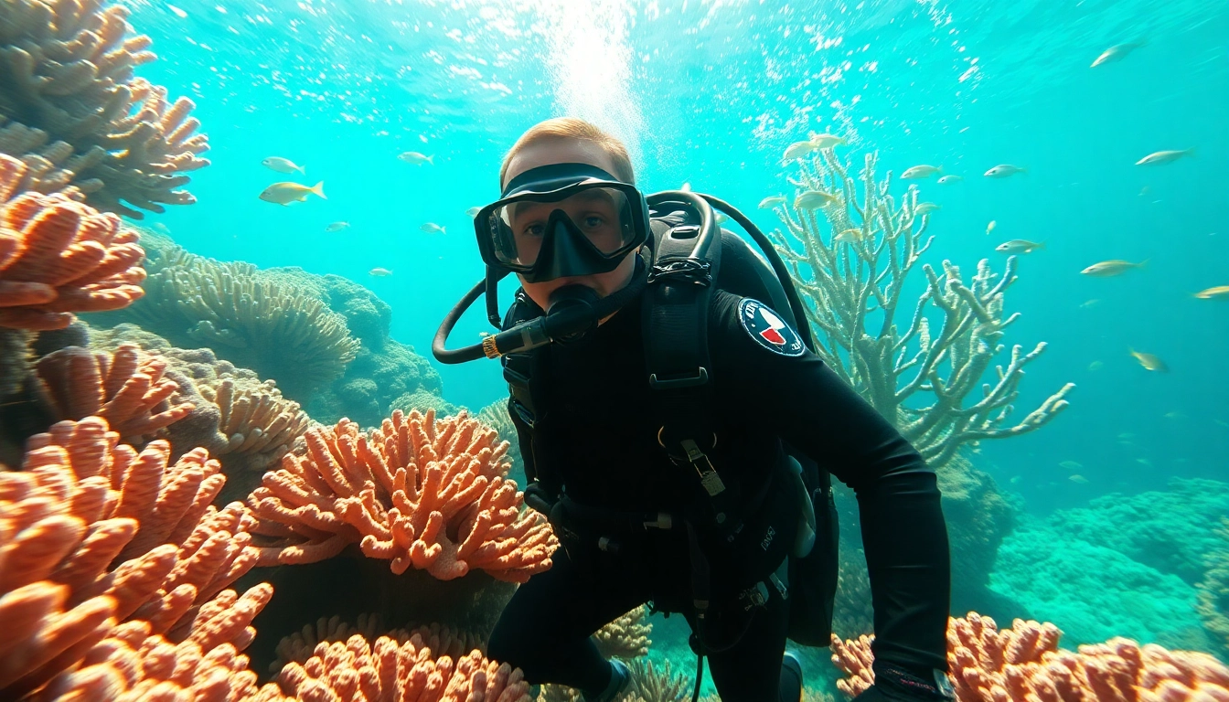 See https://marvinscubaexpeditions.com showcasing a scuba diver exploring a vibrant coral reef.