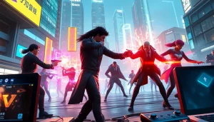 Engage in Valorant download with an action-packed gameplay scene showcasing agents in a vibrant urban setting.