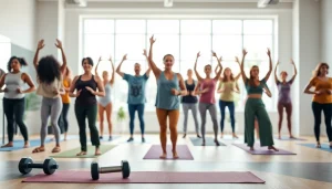 Engaged community exercising together at https://healthyvix.com promoting wellness.