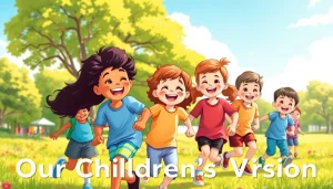 Our Children's Vision depicted through joyful children playing outdoors and enjoying life.