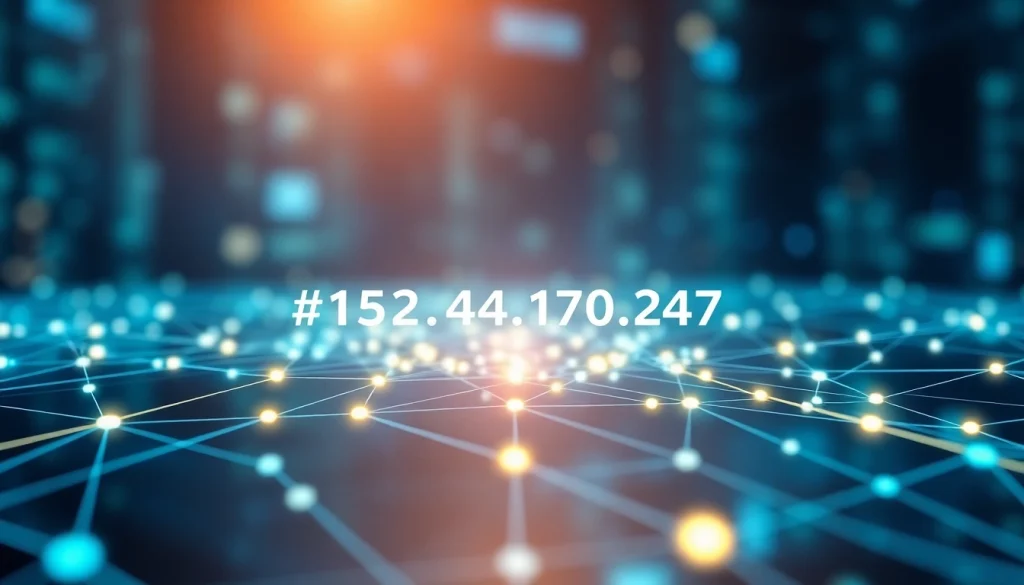 Highlighting the network connectivity of https://152.42.170.247 in a digital map with high-tech elements.