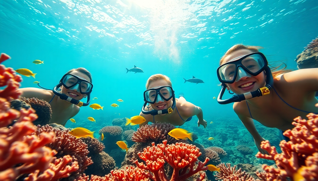 Experience the underwater paradise of https://egypt-snorkeling.com with snorkelers amidst colorful coral reefs and tropical fish.