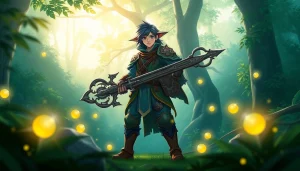 Engage with an adventurous fantasy character at https://www.trilgameshproject.com amidst an enchanted forest.