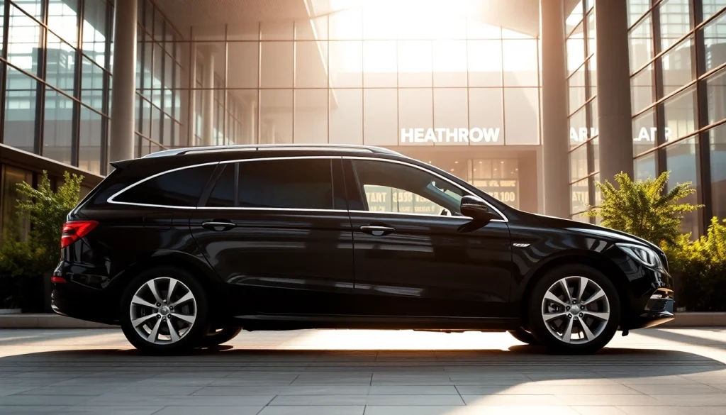 Book a Nottingham to Heathrow Taxi with a sleek vehicle at the airport terminal.