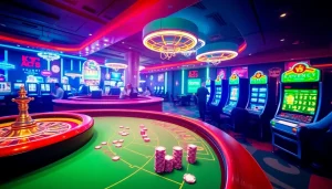KJC AC 1 casino scene with poker players, roulette wheel, and slot machines.
