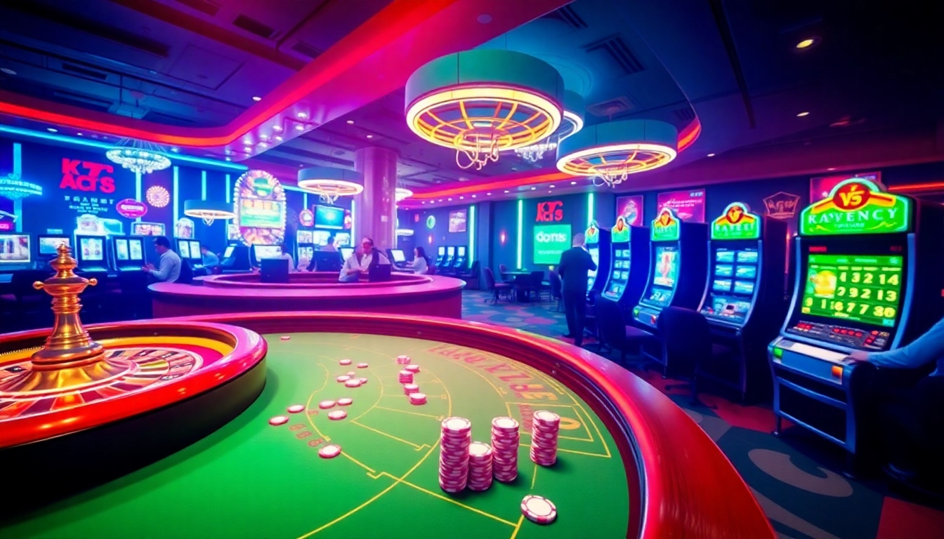KJC AC 1 casino scene with poker players, roulette wheel, and slot machines.