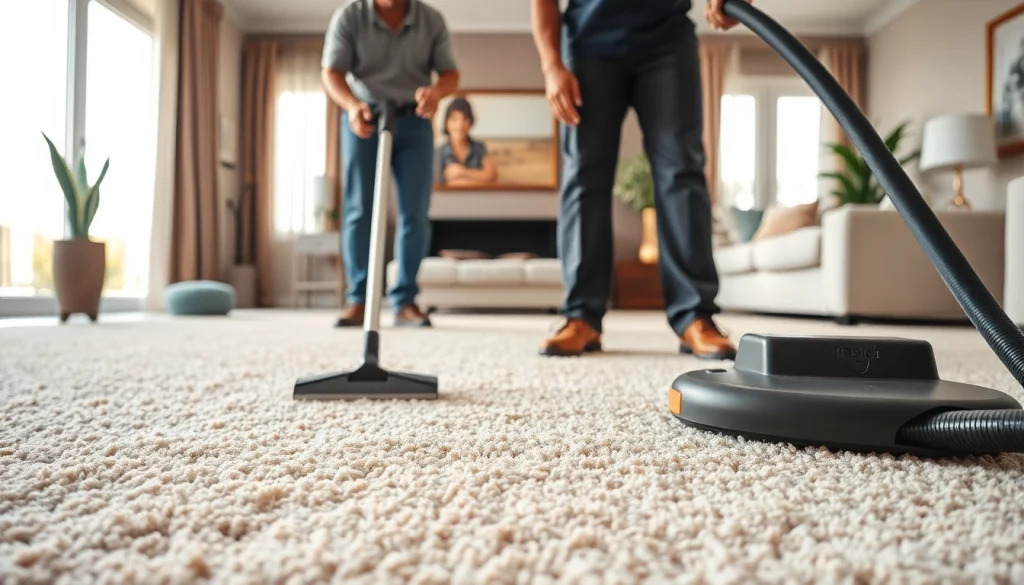 Carpet cleaning Dubai service in action, demonstrating effective cleaning methods in a well-lit living room.