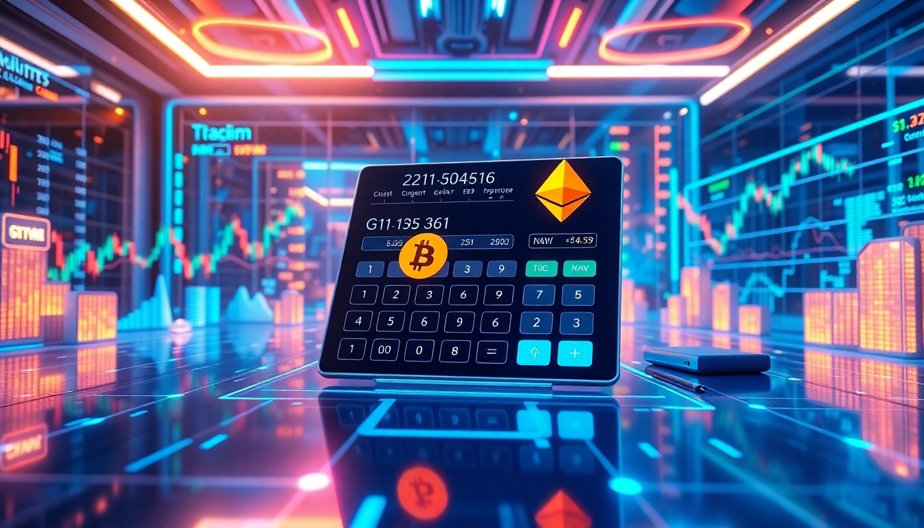 Kalkulator do analizy portfela kryptowalut z symbolami Bitcoin i Ethereum, wykresami handlowymi i wizualizacjami blockchain