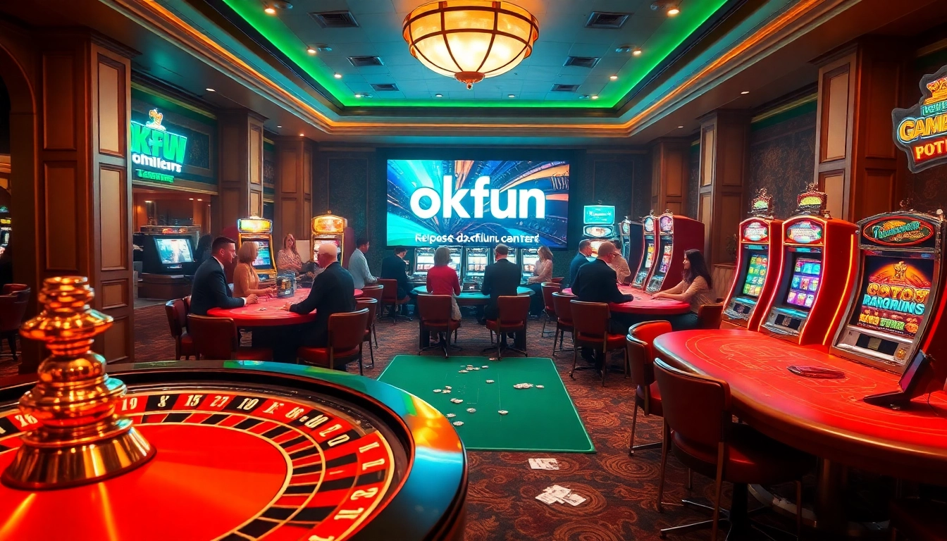 Explore thrilling gameplay at https://okfun.center/ featuring dynamic casino tables, vibrant slot machines, and an electrifying roulette atmosphere.