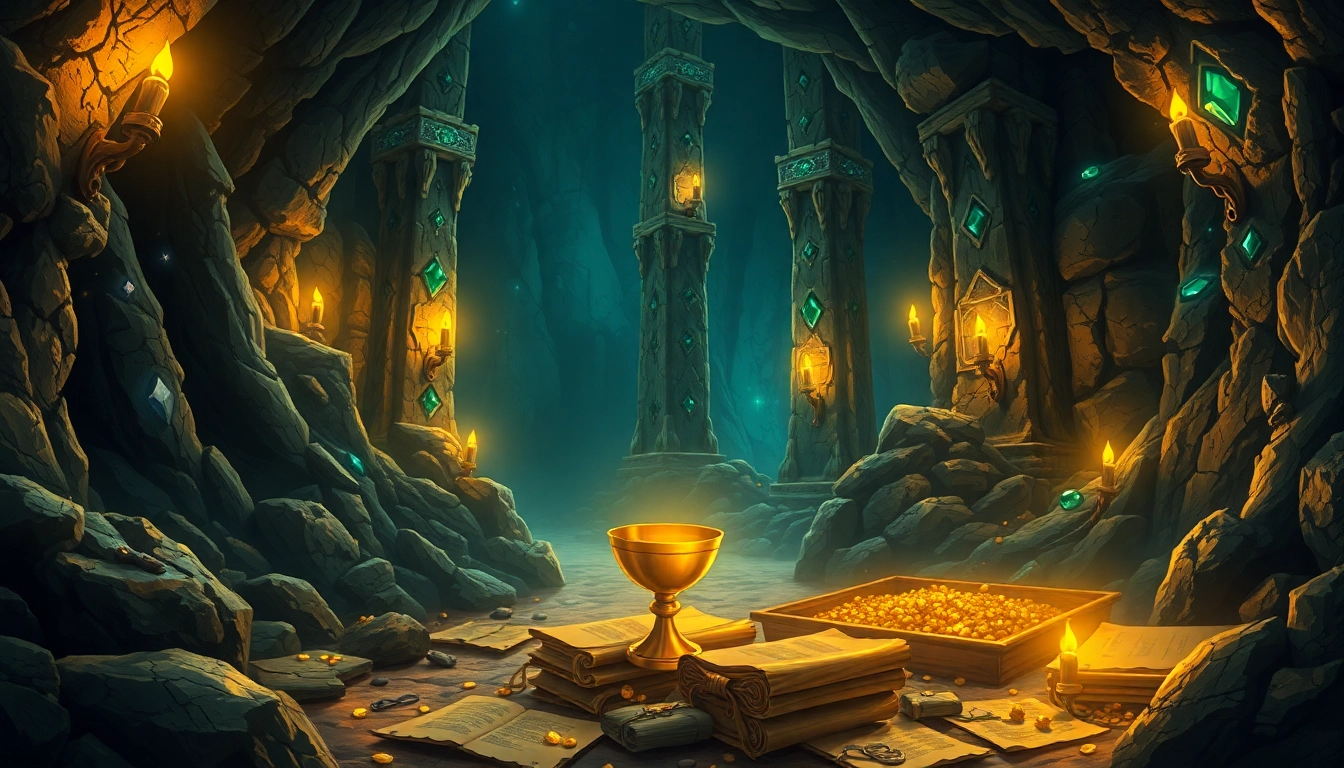 Uncover treasures within King Solomon's Mine, showcasing ancient artifacts in a cave.