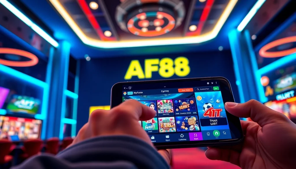 Interactive AF88 online gaming platform on a digital device showcasing diverse games and secure transactions.