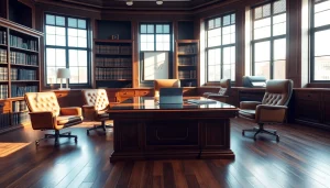 Engaging lawyer consultation space at https://www.fisher-wilsey-law.com with a polished wooden desk.
