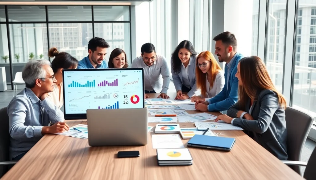 Engaged team analyzing digital marketing strategies at https://uu88.how/ in a bright office setting