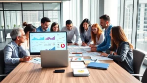 Engaged team analyzing digital marketing strategies at https://uu88.how/ in a bright office setting