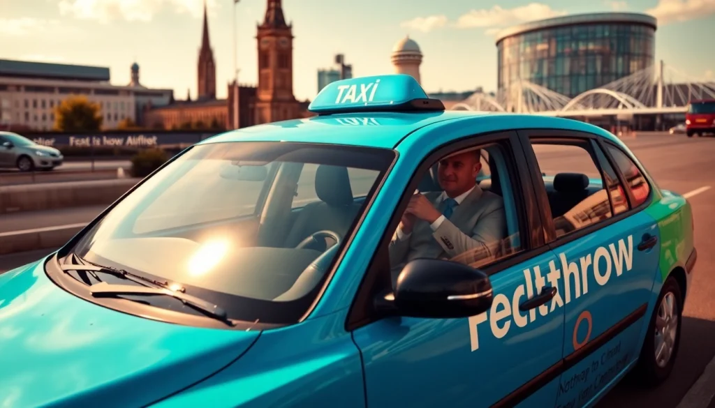 Efficient Nottingham to Heathrow Taxi showcased in a vibrant urban environment, ready for passenger service.