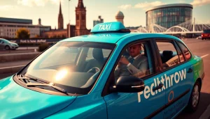 Efficient Nottingham to Heathrow Taxi showcased in a vibrant urban environment, ready for passenger service.