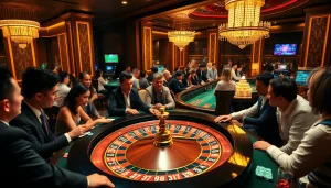 participants celebrating wins at the Nhà cái MM88 roulette table in a lively casino environment