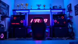 Showcasing the vibrant RR88 gaming setup with a monitor and colorful peripherals.