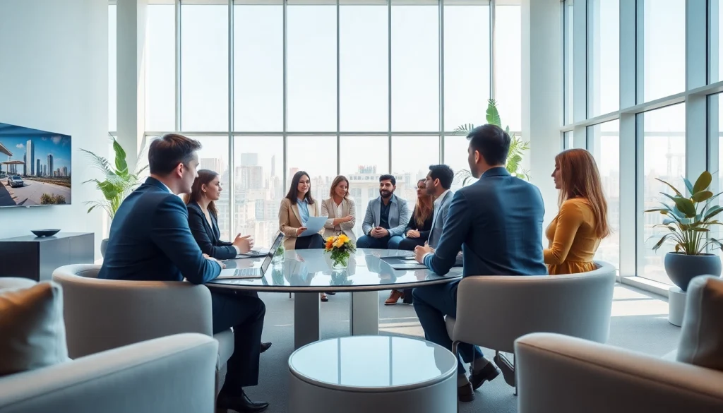 Engaged business professionals collaborating at https://fhpts.com in a modern office.