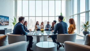 Engaged business professionals collaborating at https://fhpts.com in a modern office.