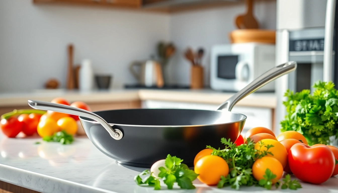 Cooking with a nonstick fry pan NZ showcasing fresh ingredients on a bright countertop.