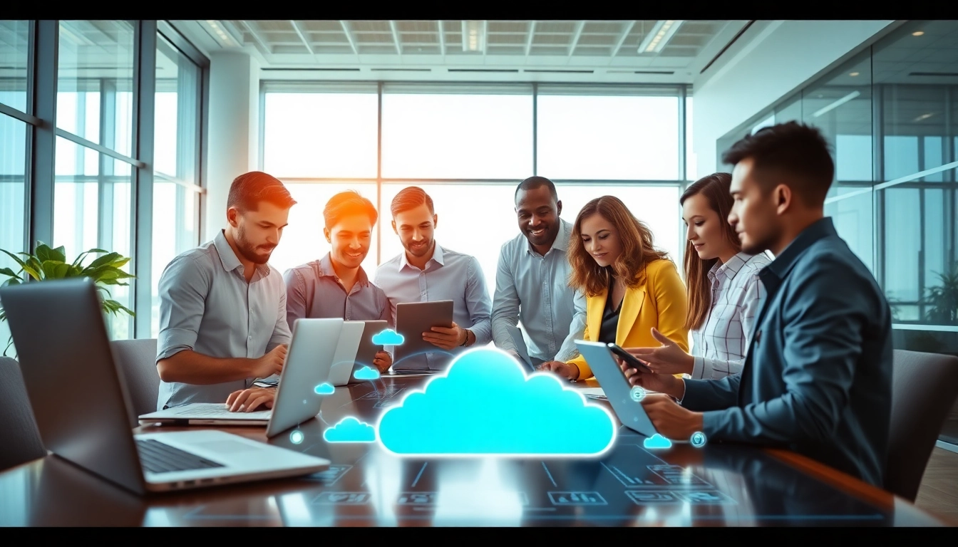 Cloud Services Tampa professionals collaborating with advanced technology in a modern workspace.