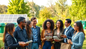 Engaging discussion on sustainability at https://www.unsustainablemagazine.com with diverse individuals in a green park.
