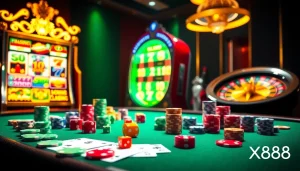 Experience the thrill of gambling at XX88, featuring vibrant poker tables and enticing slot machines.