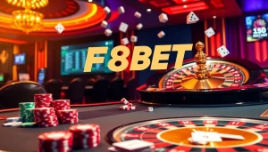 Engaging in online betting at F8bet with vibrant casino visuals and interactive gaming elements.