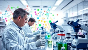 Focused scientists demonstrating peptide synthesis in a lab, emphasizing peptide supplier USA.