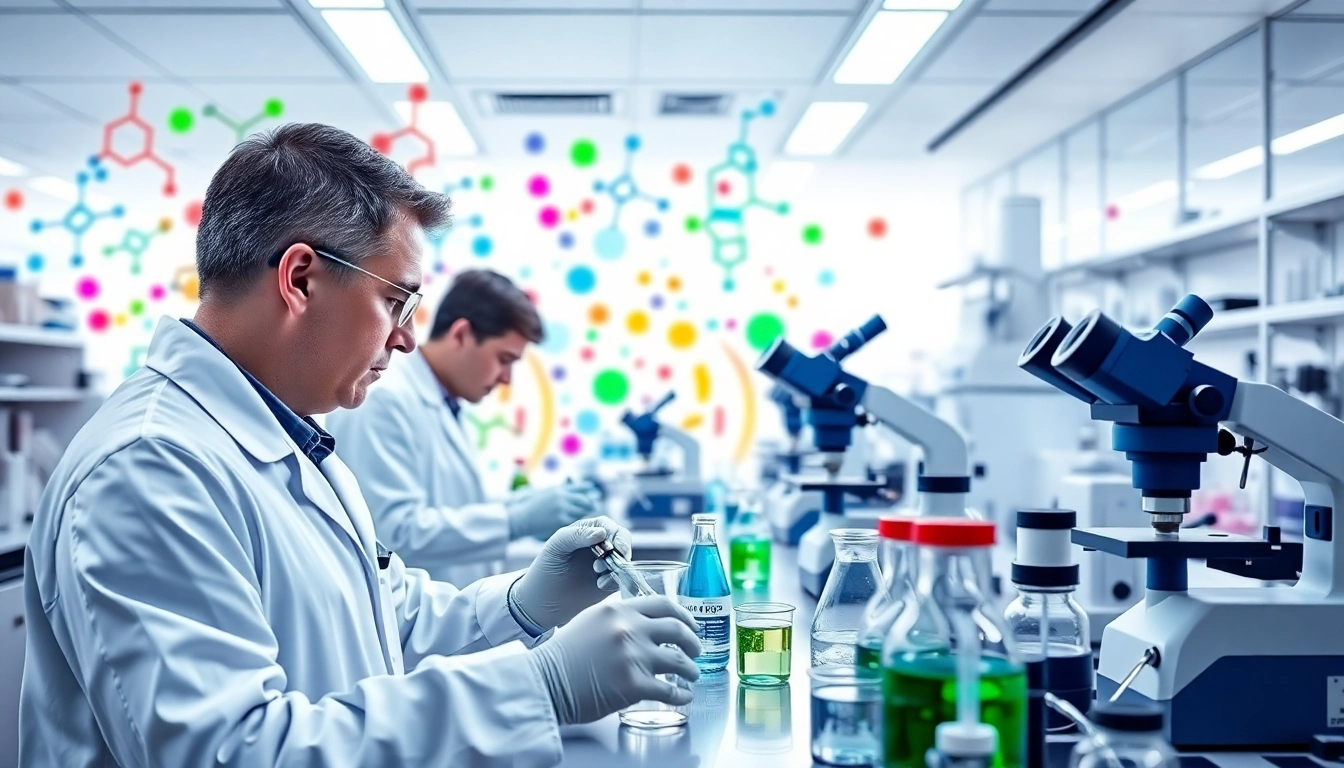 Focused scientists demonstrating peptide synthesis in a lab, emphasizing peptide supplier USA.