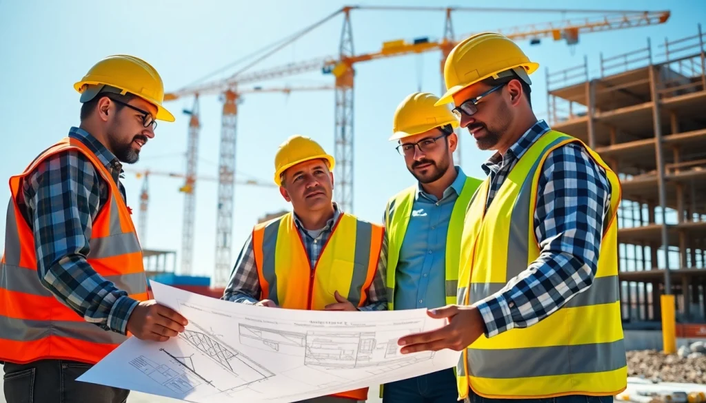 Engaged professionals collaborating at a construction site, representing the construction association north carolina.