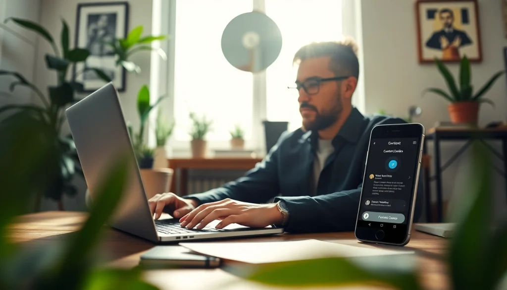 Showcase payment links for content creators on a smartphone in a vibrant home office.